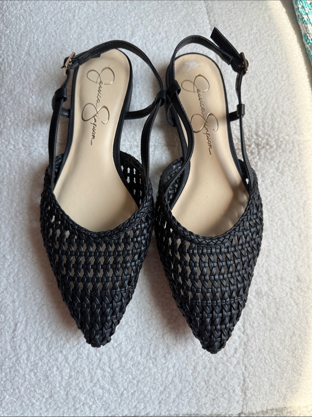 Jessica Simpson Black Woven Pointed-Toe Slingback Flats